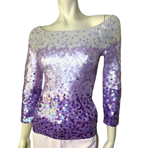 BEAUTIFUL Escada Sweater In Purple Hombre Sequins Pre-Loved Size 34 German Made - Picture 5 of 5